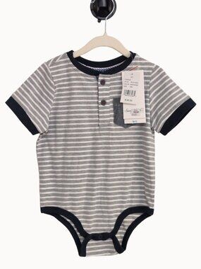 NWT Sovereign Code Baby Boy Henley Bodysuit 24 Months 2 Years Striped Grey White